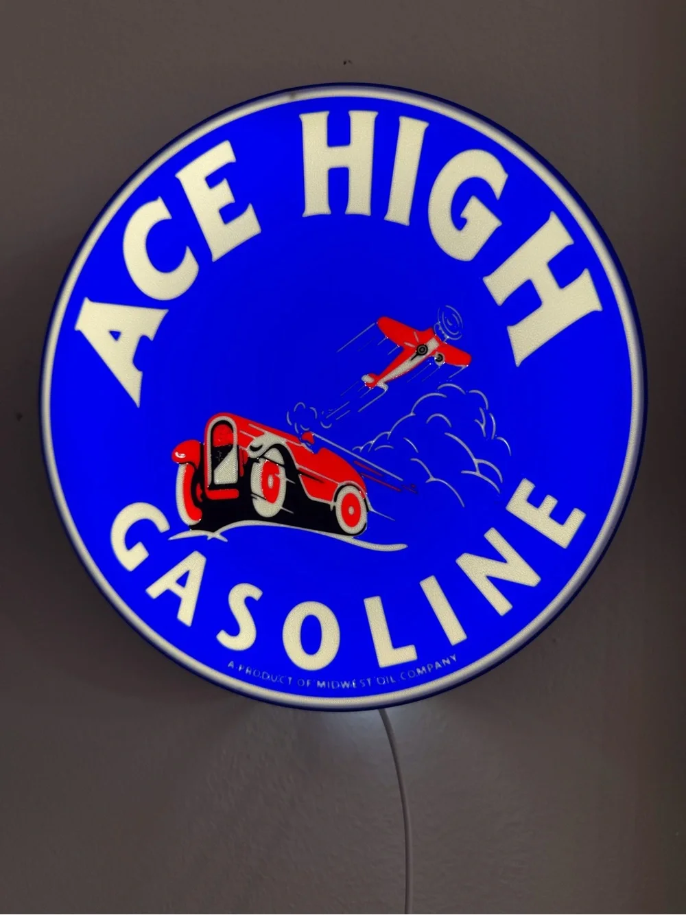 Ace High Gasoline Blue and Red Wall Sign by